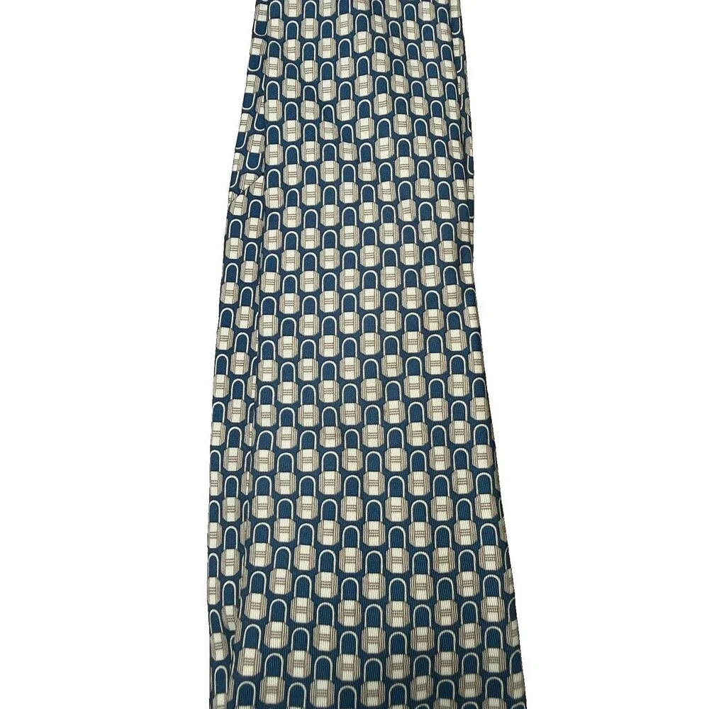 Hermes Men's Blue Padlock Print 100% Silk Tie, 7415 HA